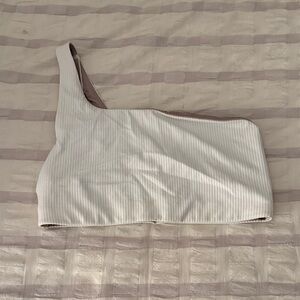 White Ribbed One-Shoulder Top